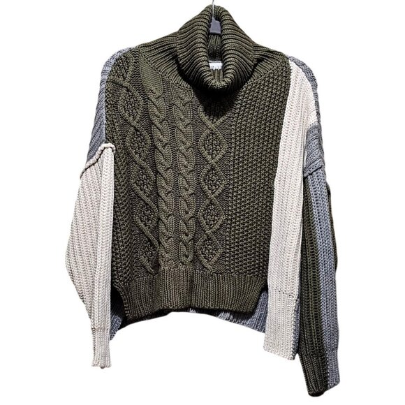 Colorblock Turtleneck Cable Knit Sweater By Whiteroom + Cactus S Acrylic & Cotto - Picture 1 of 7